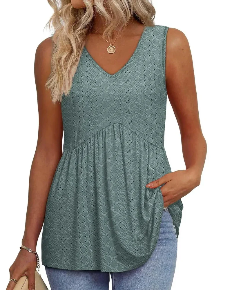 Women’s Peplum Tank Tops Sleeveless V-Neck Stretchy Summer Babydoll Tops - Image 20