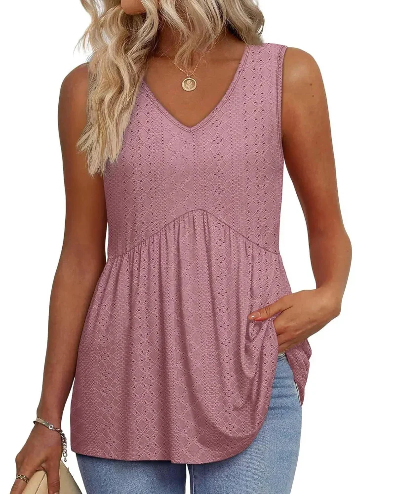 Women’s Peplum Tank Tops Sleeveless V-Neck Stretchy Summer Babydoll Tops - Image 22
