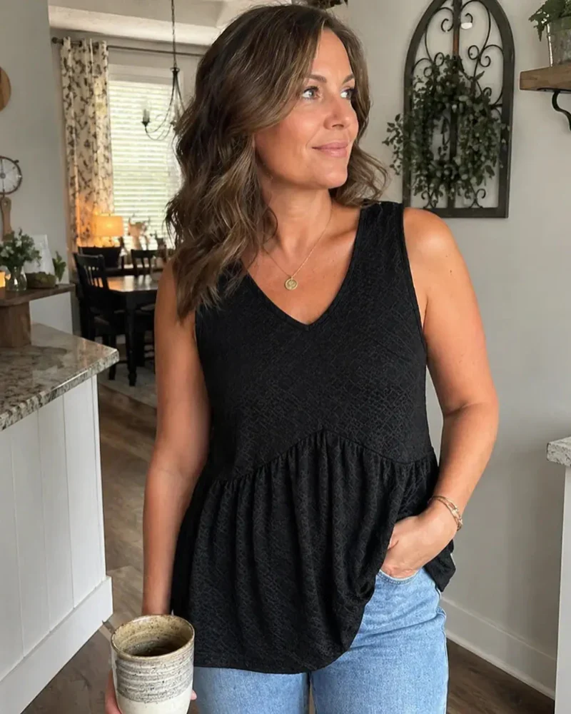 Women’s Peplum Tank Tops Sleeveless V-Neck Stretchy Summer Babydoll Tops - Image 6