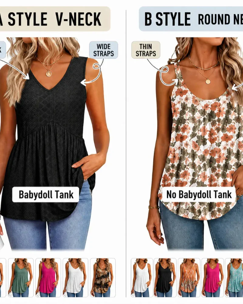 Women’s Peplum Tank Tops Sleeveless V-Neck Stretchy Summer Babydoll Tops - Image 8