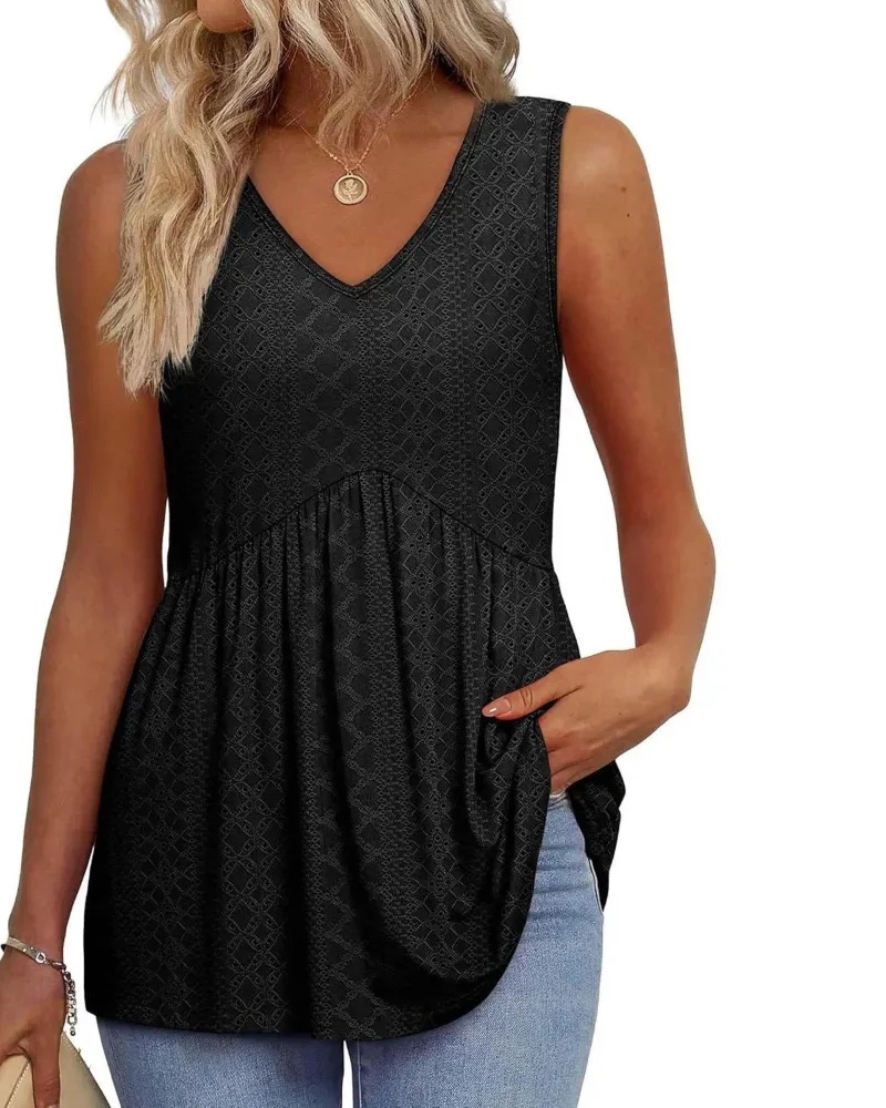Women’s Peplum Tank Tops Sleeveless V-Neck Stretchy Summer Babydoll Tops - Image 9