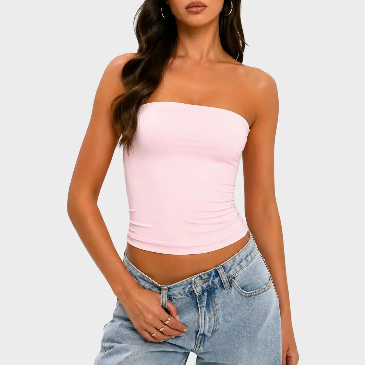 Women Sexy Tube Top Summer Going Out Double Lined Basic Tank Top - Image 12