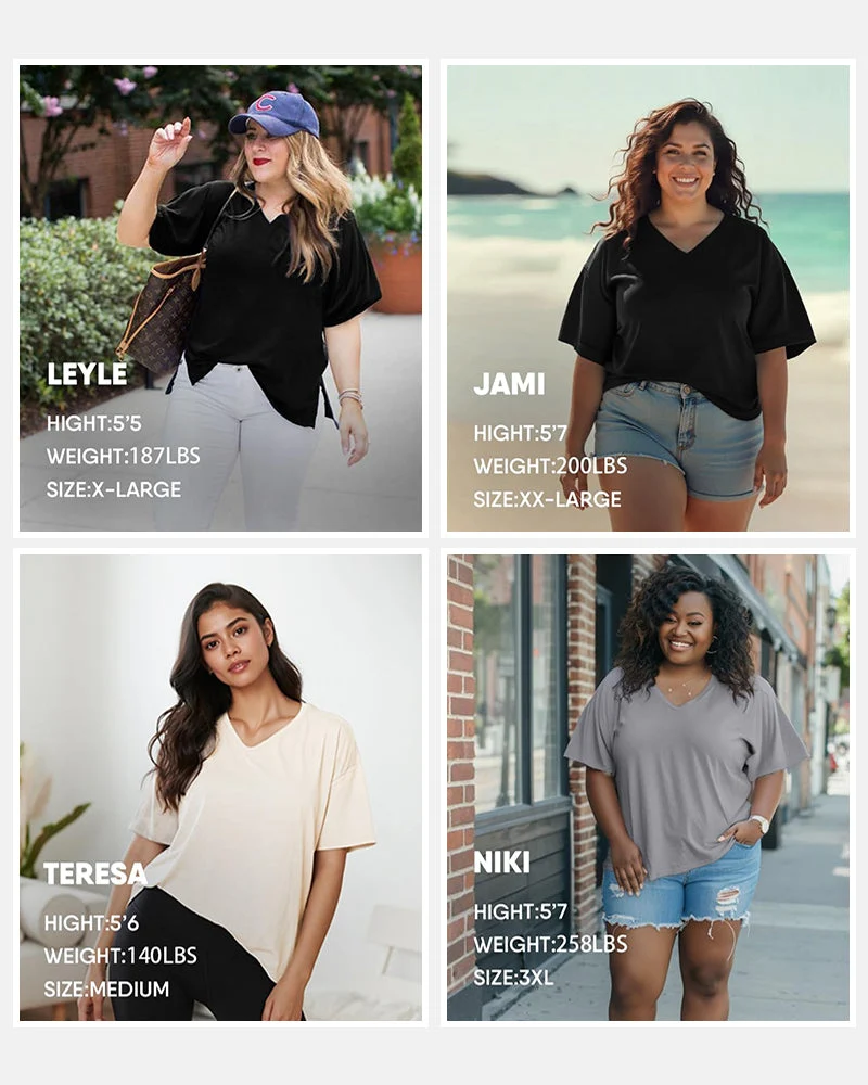 Women's Plus Size Basic Sleeve V-Neck T-Shirts - Image 7