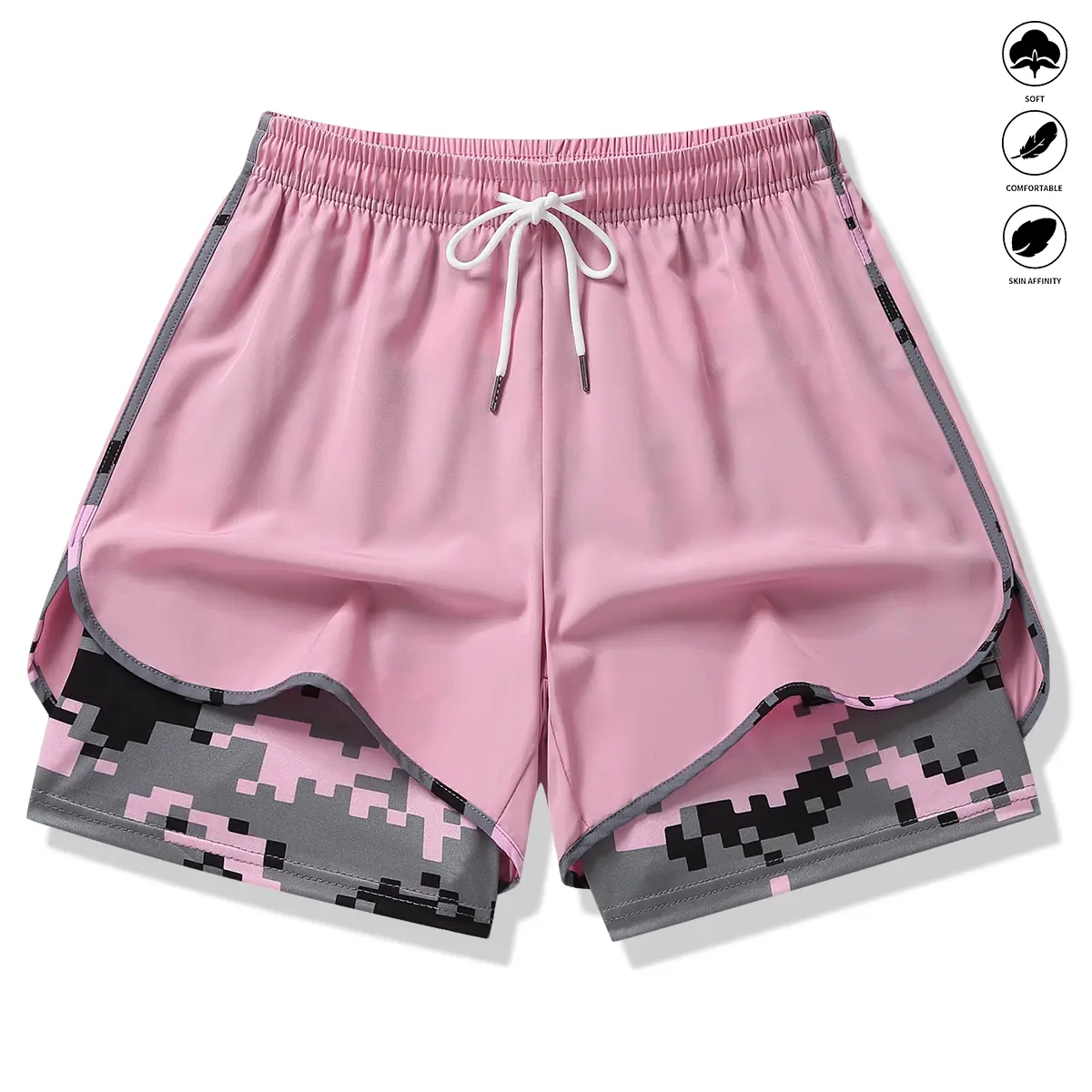 Womens Athletic Shorts with Built In Liner and Drawstring Waist - Image 2