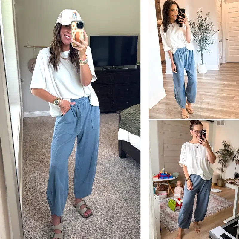 Womens Baggy Wide Leg Pants Casual Elastic Waisted Palazzo Harem Pants with Pockets - Image 2