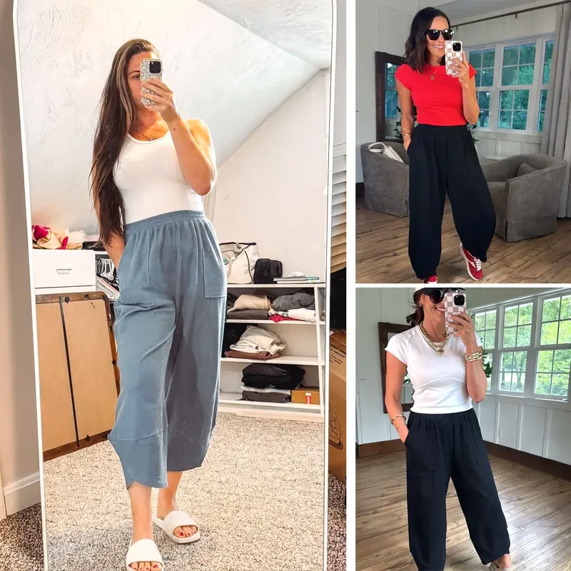 Womens Baggy Wide Leg Pants Casual Elastic Waisted Palazzo Harem Pants with Pockets - Image 3