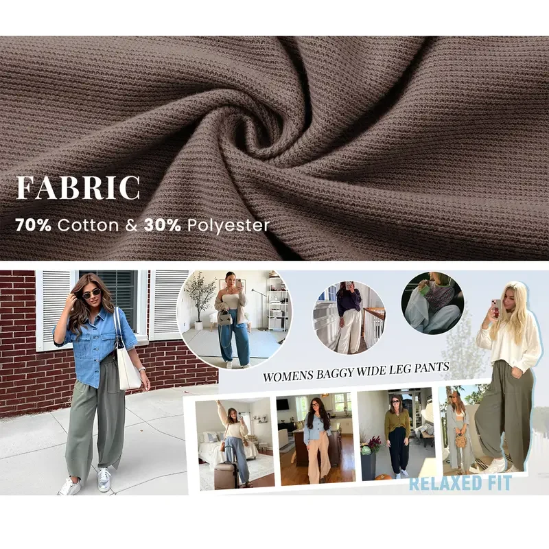 Womens Baggy Wide Leg Pants Casual Elastic Waisted Palazzo Harem Pants with Pockets - Image 4