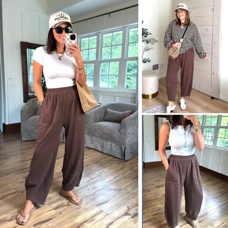 Womens Baggy Wide Leg Pants Casual Elastic Waisted Palazzo Harem Pants with Pockets - Image 5