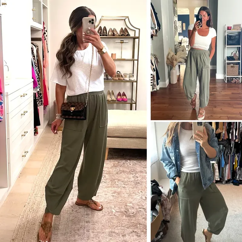 Womens Baggy Wide Leg Pants Casual Elastic Waisted Palazzo Harem Pants with Pockets - Image 7