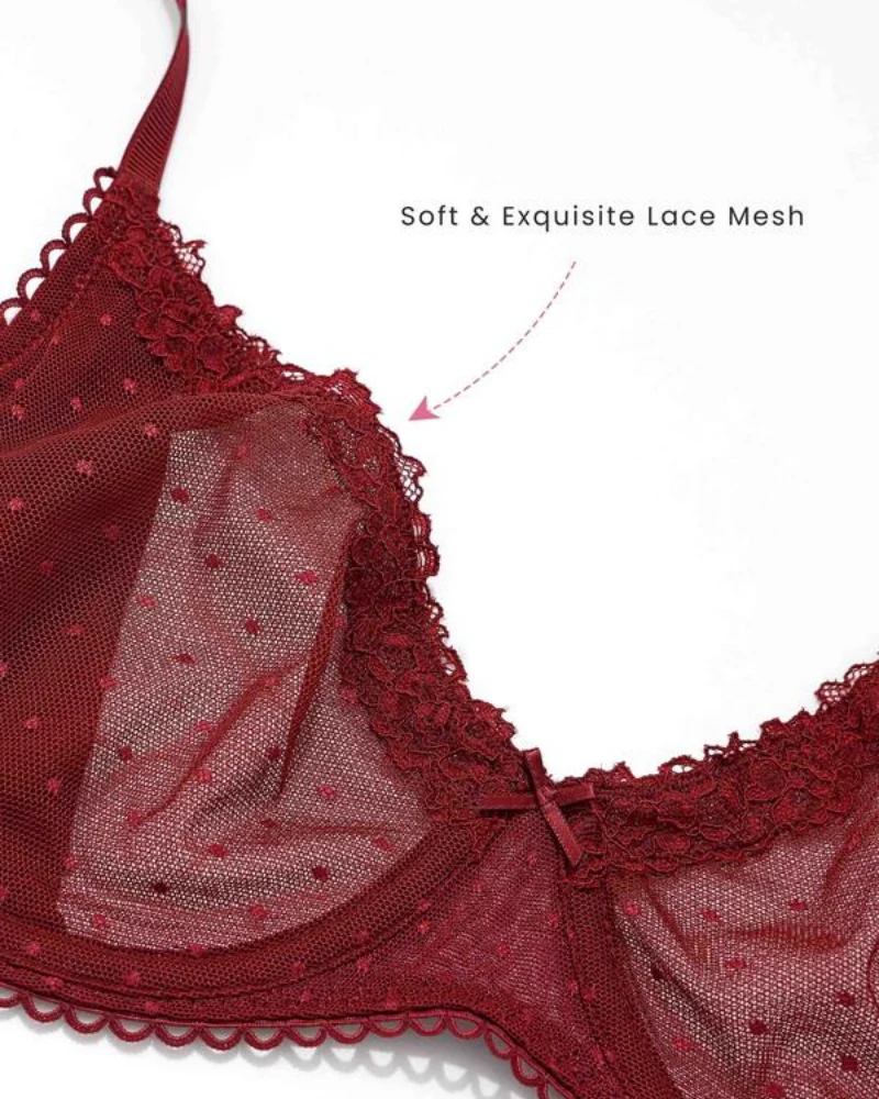 See-Through Lace Balconette Bra - Image 12