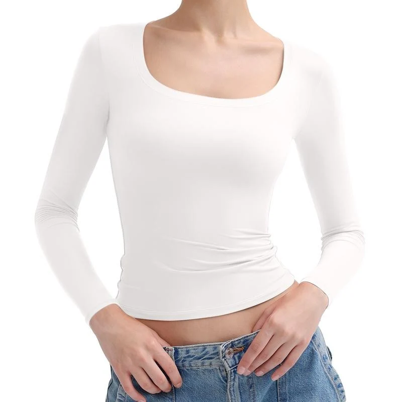 Women's Basic Double Layering Tight Slim Fit T Shirts - Image 10