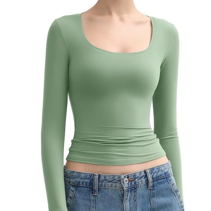 Women's Basic Double Layering Tight Slim Fit T Shirts - Image 11