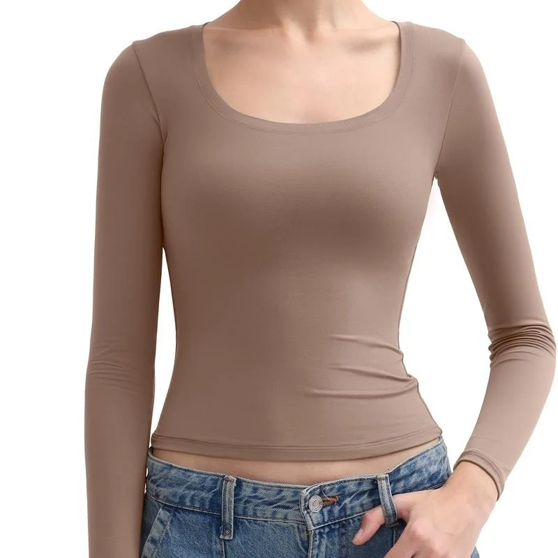 Women's Basic Double Layering Tight Slim Fit T Shirts - Image 14