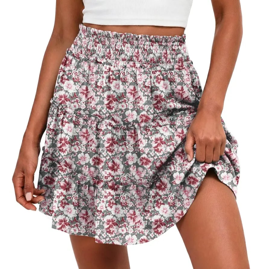 55K+ SOLD!✨🔥Women's Boho Floral Skorts, Flowy Tiered Ruffle Elastic-Waist Bottoms with Built-in Shorts and Pockets, Casual Style - Image 14