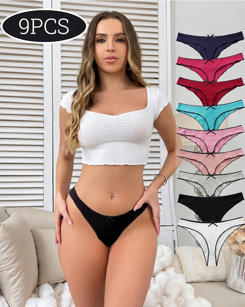 Women's Bow Low Waist Thong Pack Ultra Soft Cotton(9 pack) - Image 2