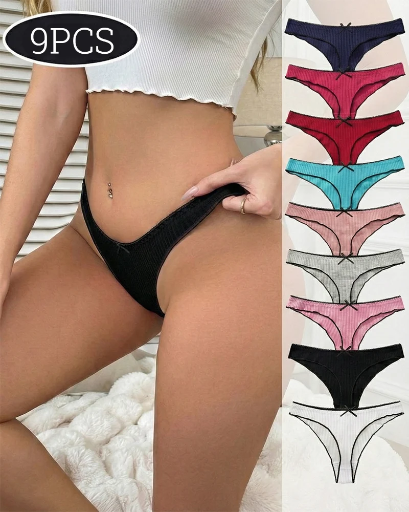 Women's Bow Low Waist Thong Pack Ultra Soft Cotton(9 pack) - Image 4