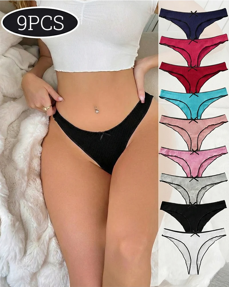 Women's Bow Low Waist Thong Pack Ultra Soft Cotton(9 pack) - Image 9