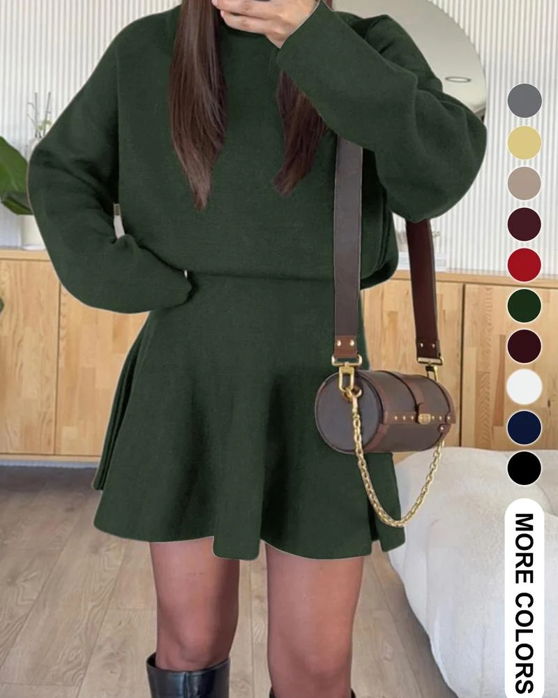 Women's semi-collared long-sleeved knitted loose-fitting one-piece sweater dress - Image 12