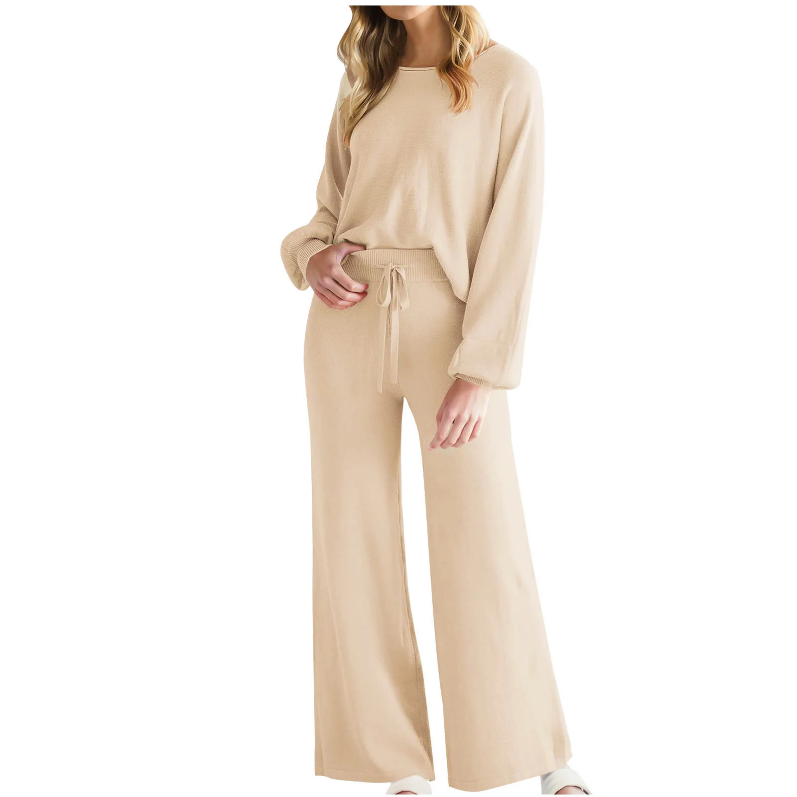 Womens Fall Winter Casual Solid Knitted 2 Piece Sets Long Sleeve Hoodie - Image 6
