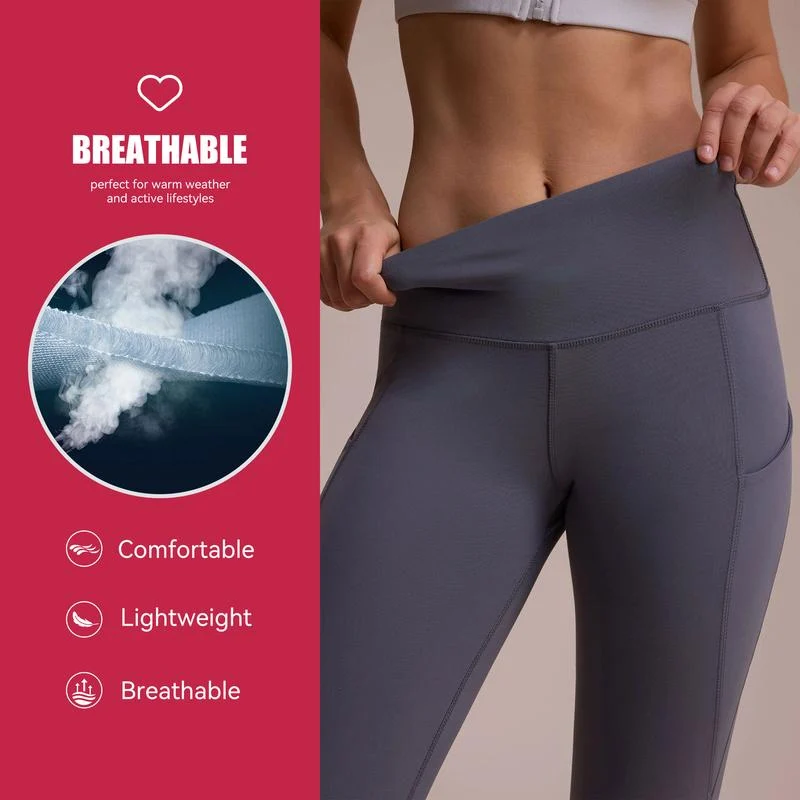 Women's High Waisted Tummy Control Leggings with Pockets - Image 2