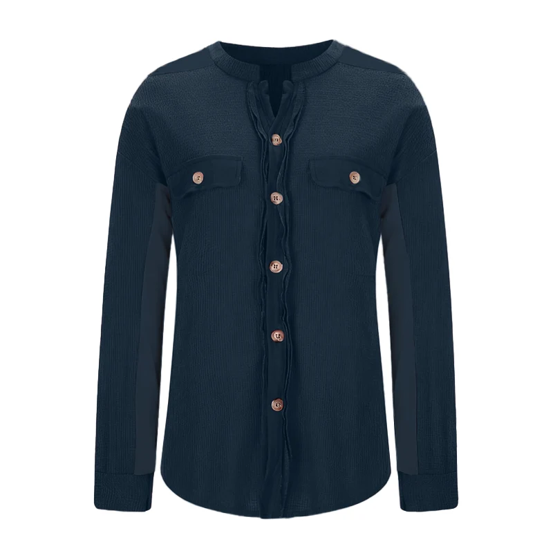 Women's Loose Fit Batwing Sleeve Waffle Knit Button Down Shirt Shacket Tops - Image 14