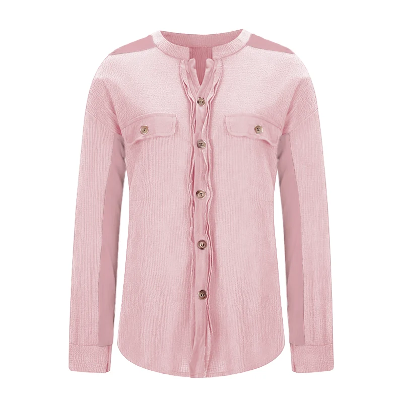 Women's Loose Fit Batwing Sleeve Waffle Knit Button Down Shirt Shacket Tops - Image 23