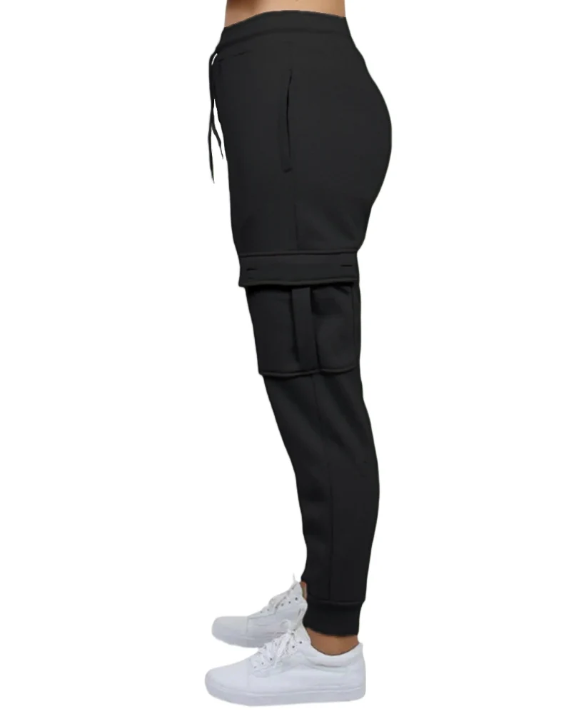 Women's Loose Fit Fleece Jogger Sweatpants with Velcro Cargo Pockets - Image 9