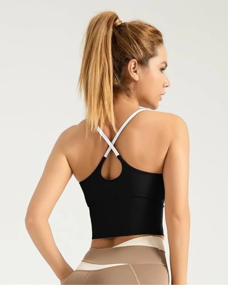 Women's Plain Sports Bra Criss Back Crop Top Workout Essential - Image 11