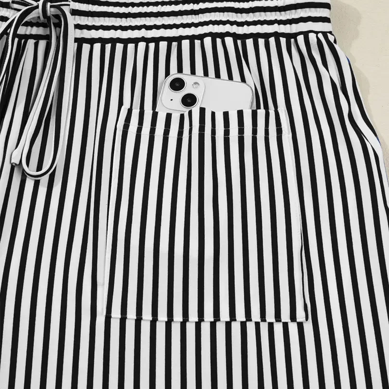 Women's Plus Size Elastic High Waist Wide Leg Pants Striped Casual - Image 5