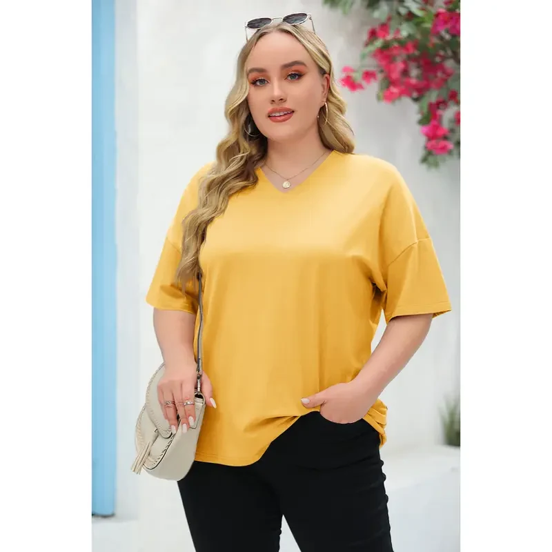 Women's Plus Size V Neck Half Sleeve Tunic Tee Loose Fit Cotton Summer - Image 5