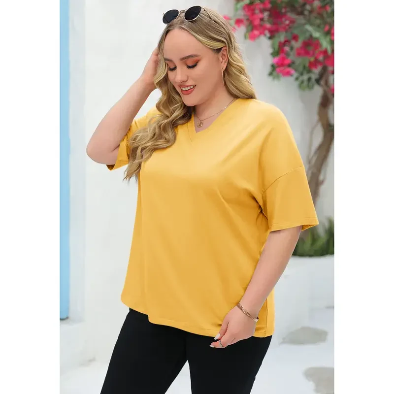 Women's Plus Size V Neck Half Sleeve Tunic Tee Loose Fit Cotton Summer - Image 7