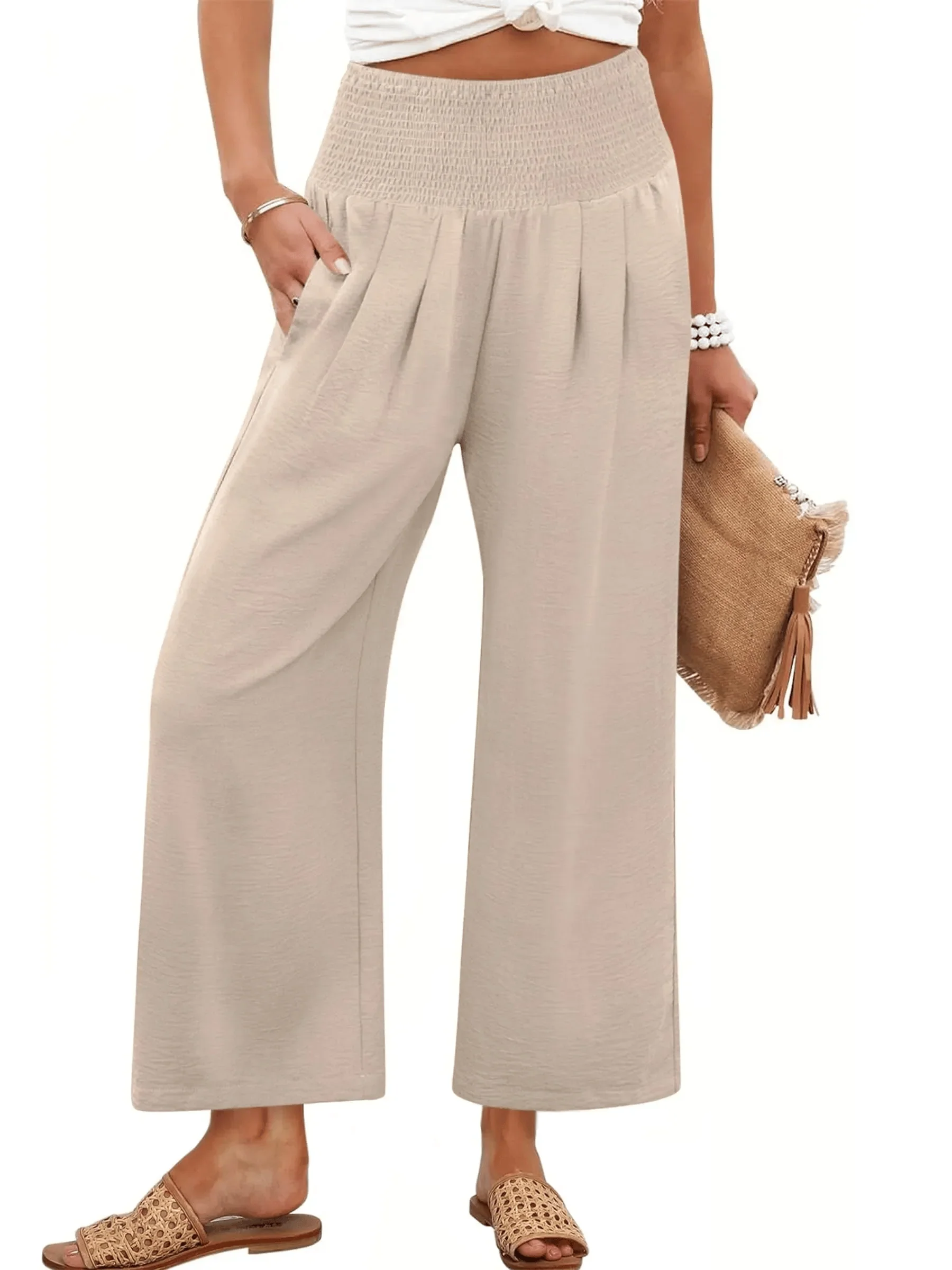 Women's Smocked Waist Wide Leg Palazzo Pants - Image 14