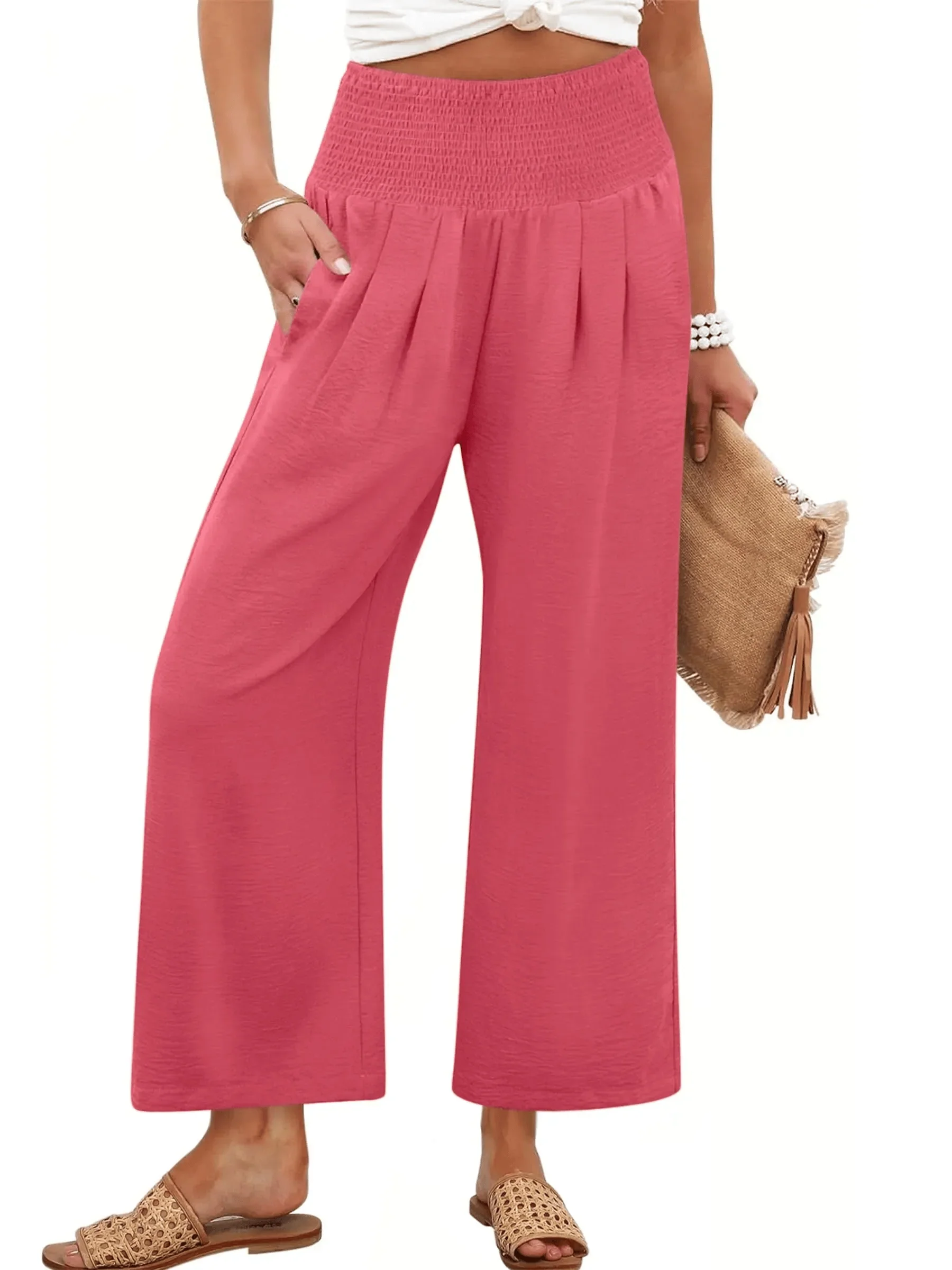Women's Smocked Waist Wide Leg Palazzo Pants - Image 16