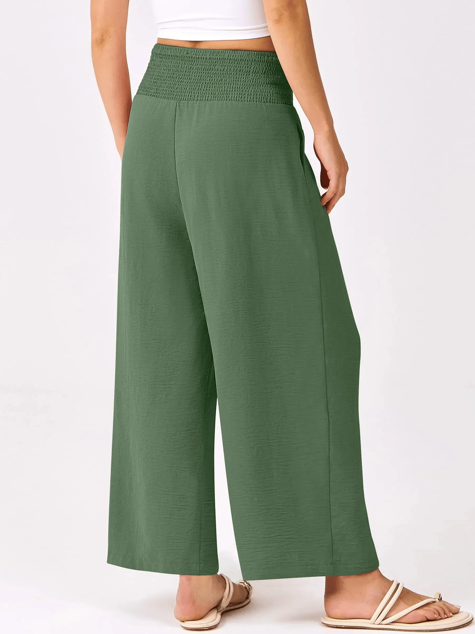 Women's Smocked Waist Wide Leg Palazzo Pants - Image 3