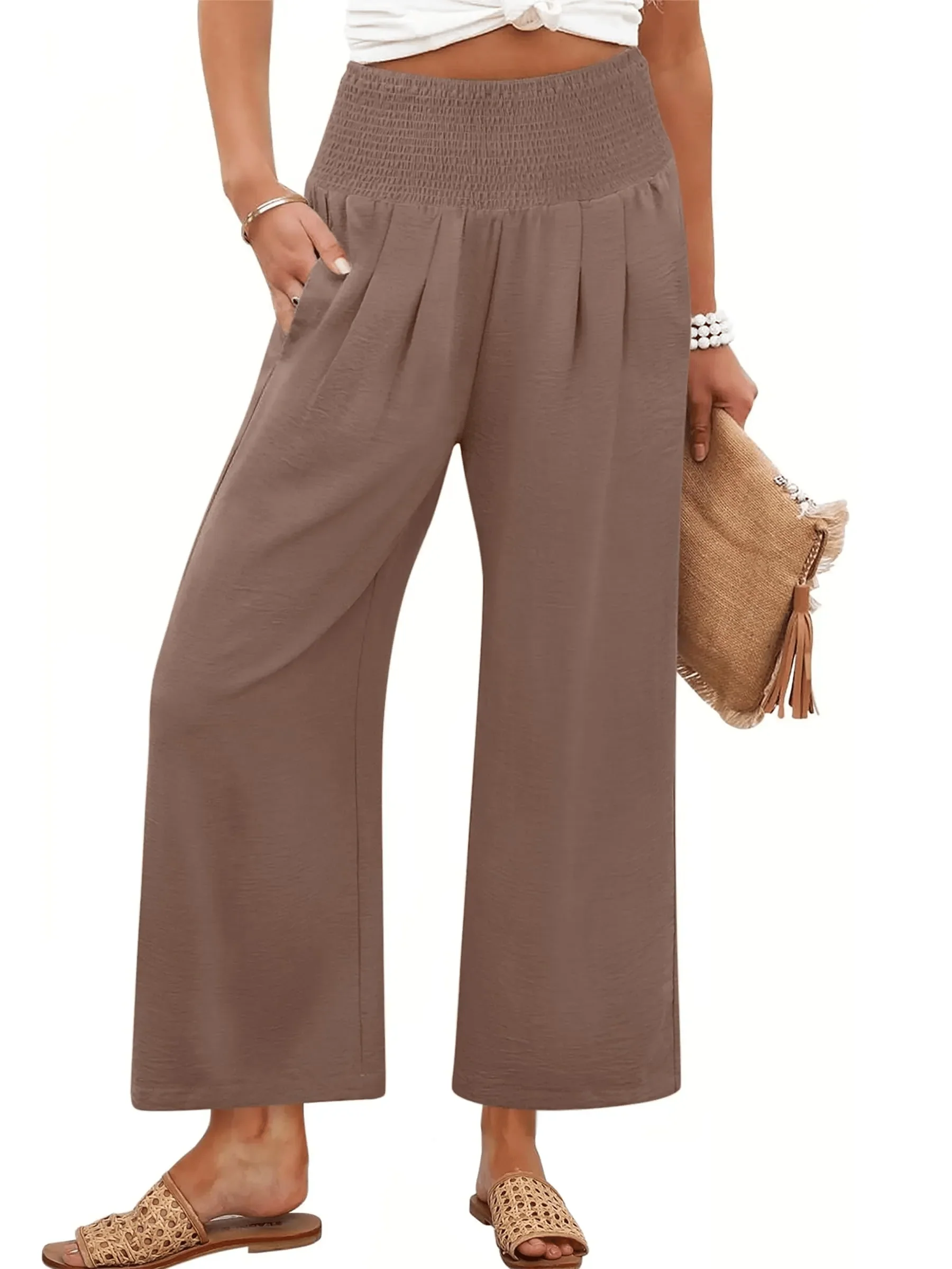 Women's Smocked Waist Wide Leg Palazzo Pants - Image 6
