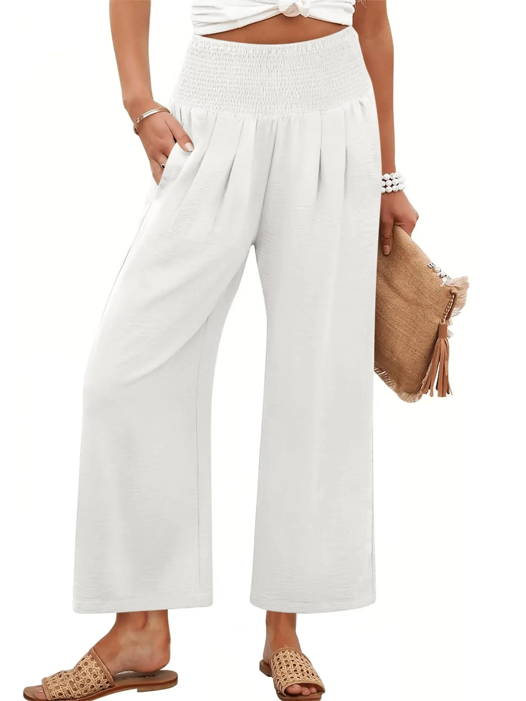Women's Smocked Waist Wide Leg Palazzo Pants - Image 8