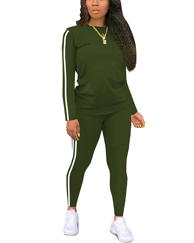 Women's Striped Print Long Sleeve Top & Pants Two-piece Set - Image 2