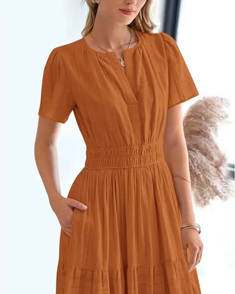 Womens Summer Lightweight Short Sleeve V Casual Midi Maxi Dresses - Image 2