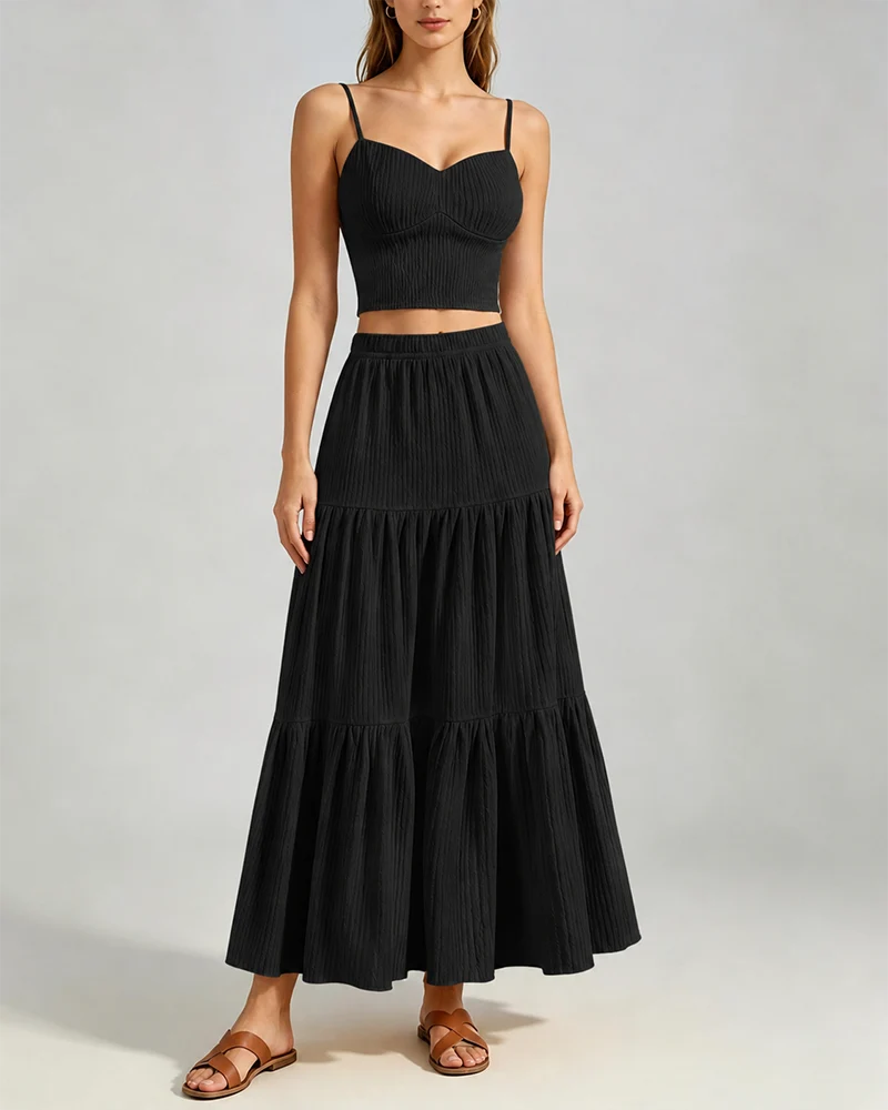 Women's Textured Two-Piece Maxi Skirt Set - Image 11