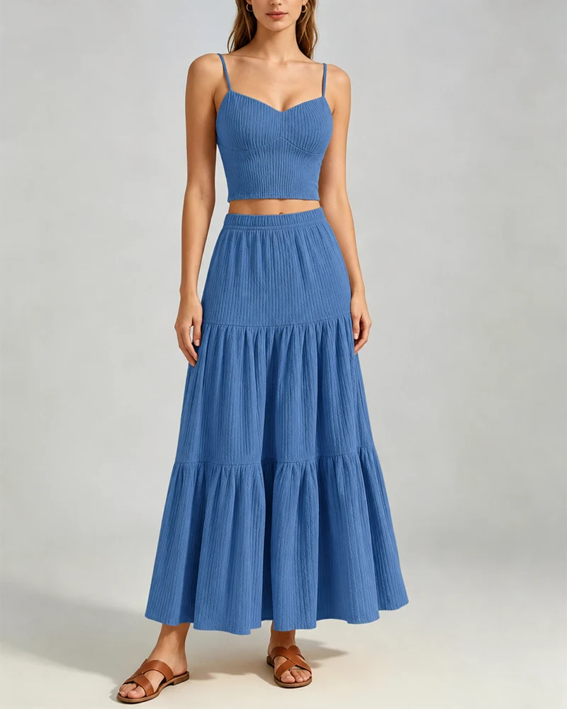 Women's Textured Two-Piece Maxi Skirt Set - Image 13
