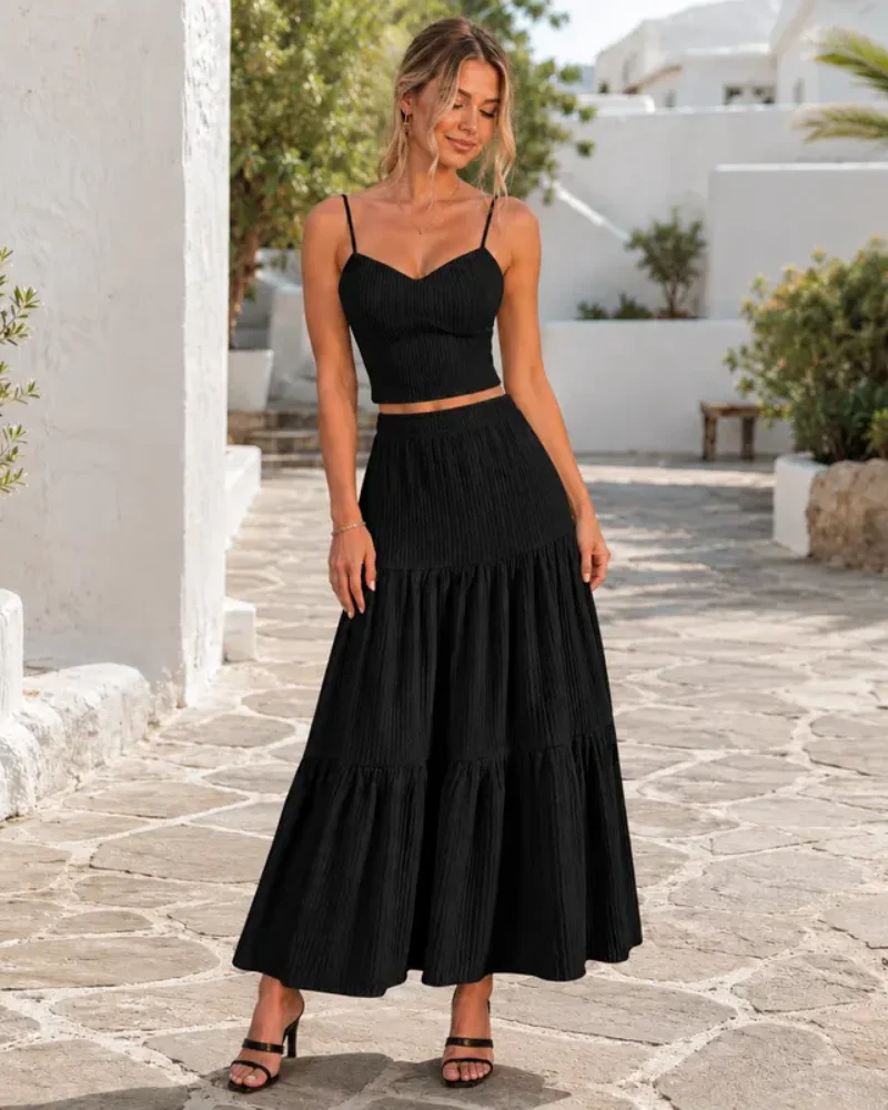Women's Textured Two-Piece Maxi Skirt Set - Image 6