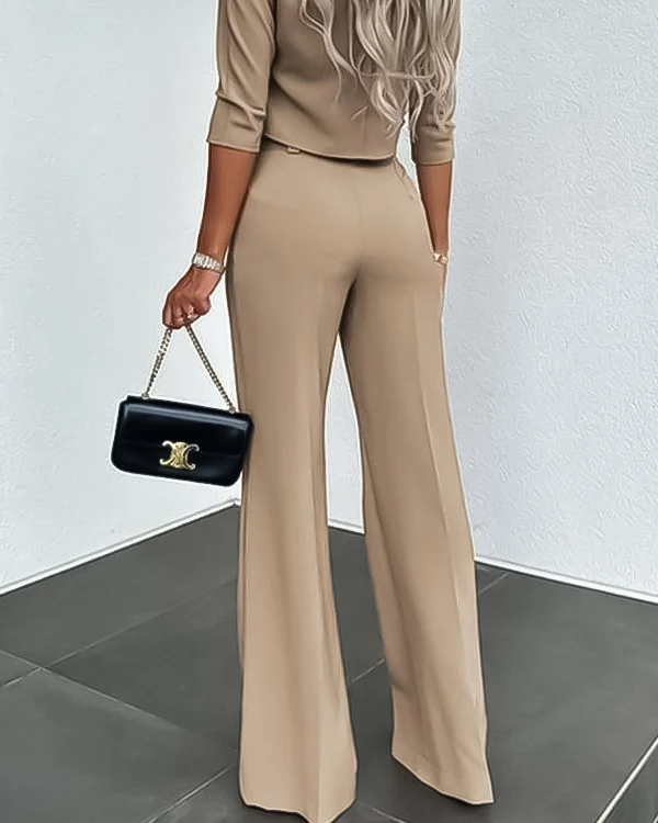 Women's Wide-Leg Commuter Pants with Double Button Front - Image 3