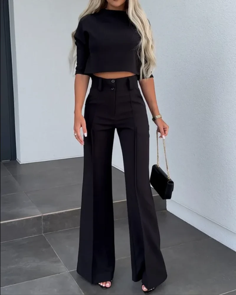 Women's Wide-Leg Commuter Pants with Double Button Front - Image 5