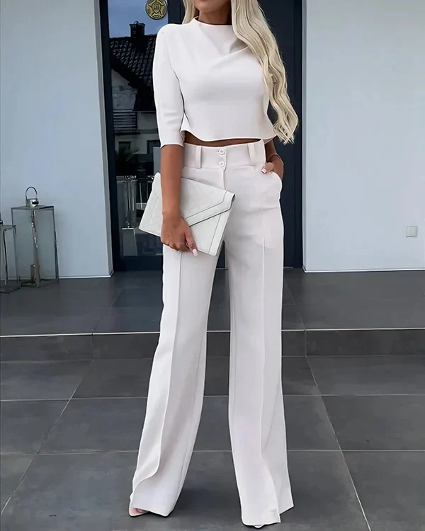 Women's Wide-Leg Commuter Pants with Double Button Front - Image 7