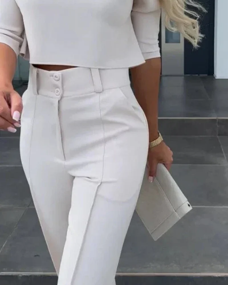 Women's Wide-Leg Commuter Pants with Double Button Front - Image 8