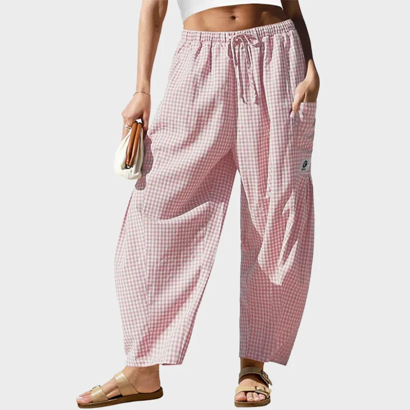 Womens Wide Leg Gingham Striped Plaid Pants - Image 10