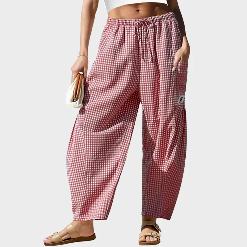Womens Wide Leg Gingham Striped Plaid Pants - Image 11