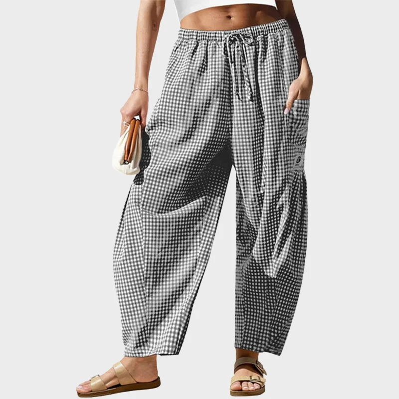 Womens Wide Leg Gingham Striped Plaid Pants - Image 12