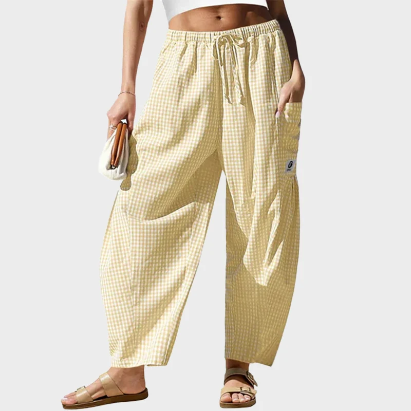 Womens Wide Leg Gingham Striped Plaid Pants - Image 13
