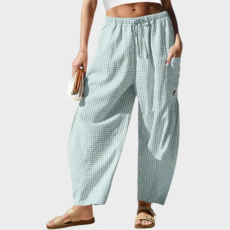 Womens Wide Leg Gingham Striped Plaid Pants - Image 14